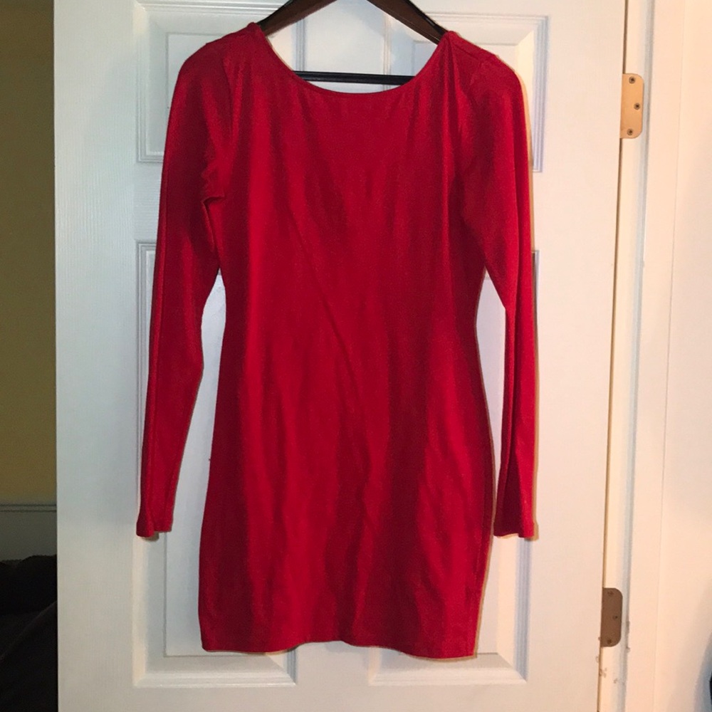 Tight red dress with open back